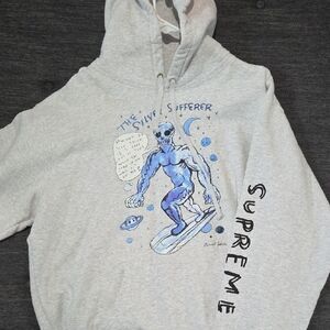 Supreme Light Gray Blue Graphic Hoodie